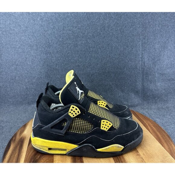 Mens Jordan 4 Retro Thunder Black And Yellow 9.5 2012 308497-008 - Picture 1 of 14